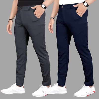 We Perfect Slim Fit Men Grey, Blue Trousers