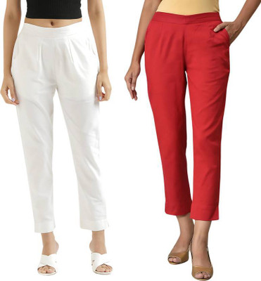 MODACasa Regular Fit Women White, Red Trousers