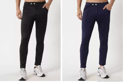 ynam Regular Fit Men Black, Blue Trousers