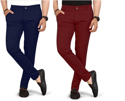 KENDORE Regular Fit Men Dark Blue, Maroon Trousers