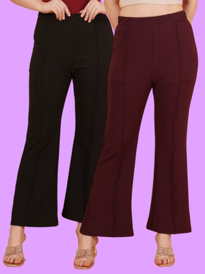 Parona Regular Fit Women Black, Maroon Trousers