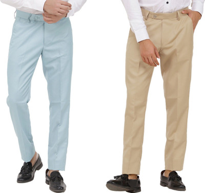 LAHSUAK Regular Fit Men Light Blue, Beige Trousers