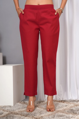IQRAAR Regular Fit Women Maroon Trousers