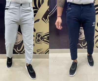 We Perfect Slim Fit Men Grey, Blue Trousers