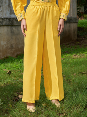 PURVAJA Regular Fit Women Yellow Trousers