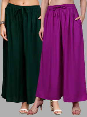 VALLES365 by S.c. Flared Women Pink, Dark Green Trousers