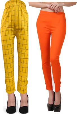 GOODZHUB Slim Fit Women Yellow, Orange Trousers