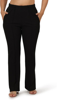 Kanna Fabric Regular Fit Women Black Trousers