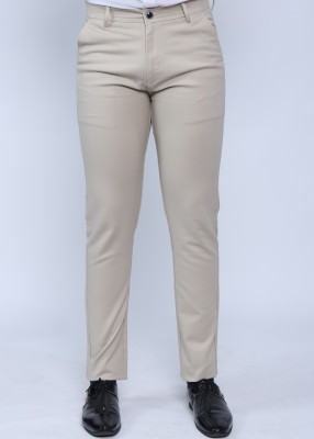 RAFFON Slim Fit Men Cream Trousers