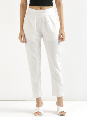 STYLE GRID Regular Fit Women White Trousers