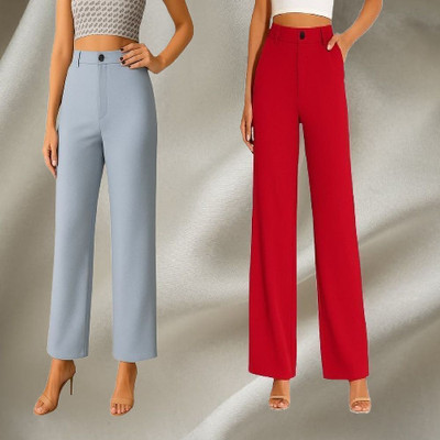 KARIMA INETERNATIONAL Regular Fit Women Red, Light Blue Trousers