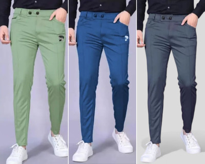 Clothess Stores Regular Fit Men Light Green, Grey, Blue Trousers