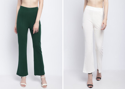 Kanishk Regular Fit Women White, Dark Green Trousers
