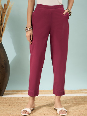 Anmi Regular Fit Women Maroon Trousers