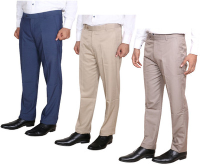 Indistar Regular Fit Men Cream, Beige, Blue Trousers