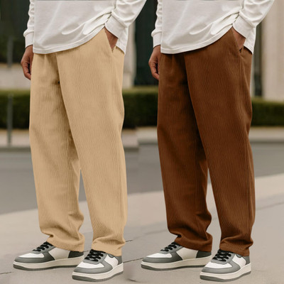 METRONAUT Solid Men Beige, Brown Track Pants