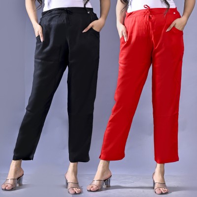 QuaClo Regular Fit Women Black, Red Trousers