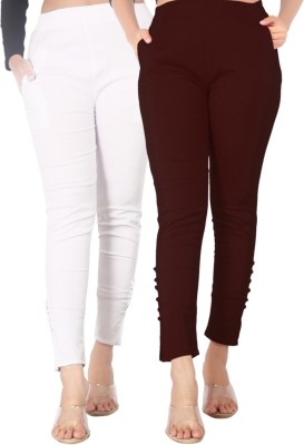 DKD Slim Fit Women White, Brown Trousers