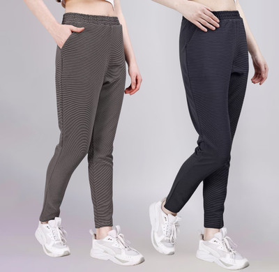 FEBVIBE Regular Fit Women Blue, Grey Trousers