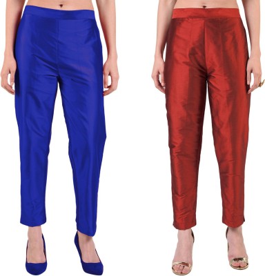 FLOREOS Regular Fit Women Blue, Maroon Trousers