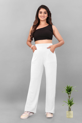 Eleganza Fashions Straight Fit Women White Trousers
