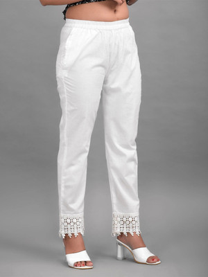 HATHELI Regular Fit Women White Trousers