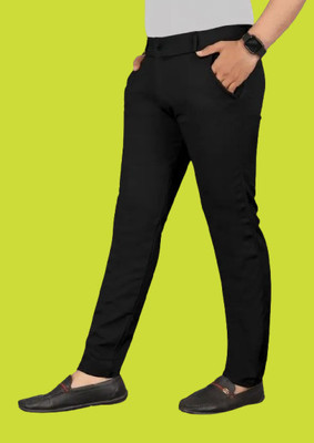 NAJMAFASHION Slim Fit Men Black Trousers