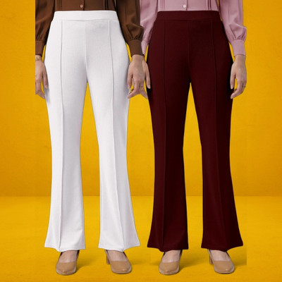 Squadfashion Comfort Fit, Regular Fit Women White, Maroon Trousers