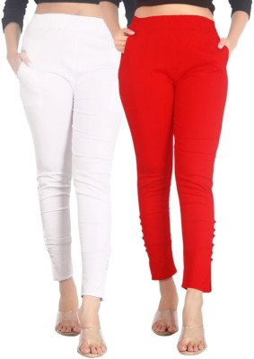 JNK18 Regular Fit Women White, Red Trousers
