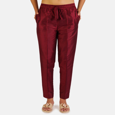 NOORI Regular Fit Women Maroon Trousers