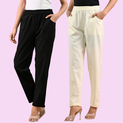 SAAV Regular Fit Women Black, Cream Trousers