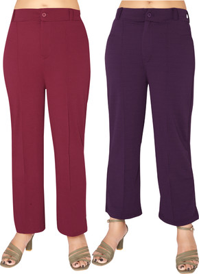 Fashion Bazaar Straight Fit Women Maroon, Purple Trousers