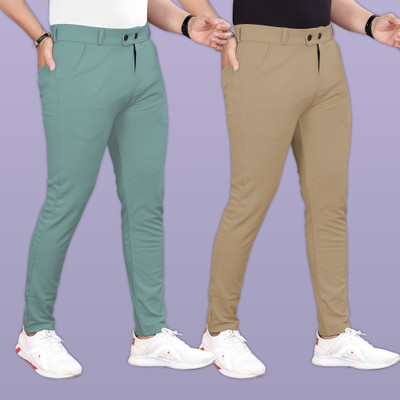 GIBBONTE Slim Fit Men Green, Khaki Trousers