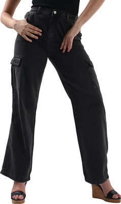 Kraus Jeans Women High-Rise Cargo Loose Fit Women Black Trousers