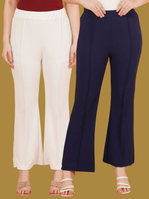 Kasendra Regular Fit Women White, Blue Trousers
