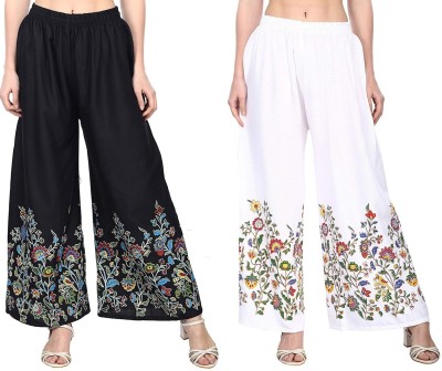 AFFLEON Flared Women Black, White Trousers