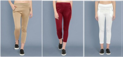 Miraksh Regular Fit Women Beige, Maroon, White Trousers