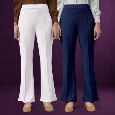 nitafashion Comfort Fit, Regular Fit Women White, Dark Blue Trousers