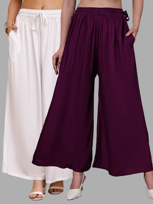 VALLES365 by S.c. Flared Women Purple, White Trousers