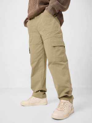 The Souled Store Straight Fit Men Beige Trousers