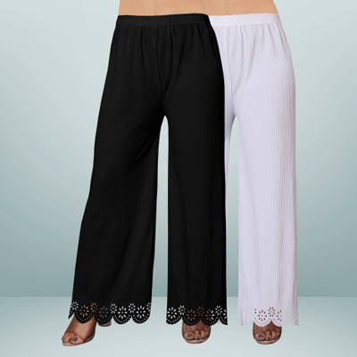 Coolzy Creation Straight Fit Women Black, White Trousers