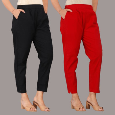Zucii Regular Fit Women Black, Red Trousers