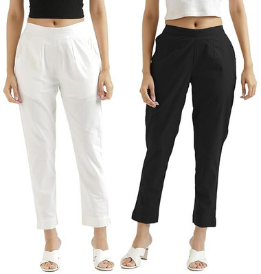 STYLE GRID Regular Fit Women Black, White Trousers
