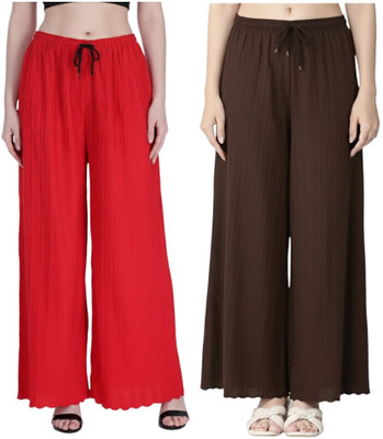 MUZUN Regular Fit Women Red, Brown Trousers