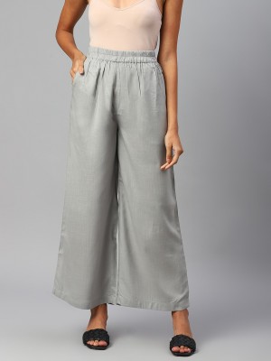 Popnetic Flared Women Grey Trousers