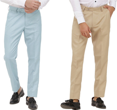 LAHSUAK Regular Fit Men Light Blue, Beige Trousers
