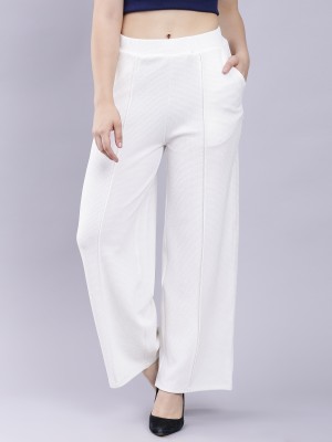 saffe Flared Women White Trousers