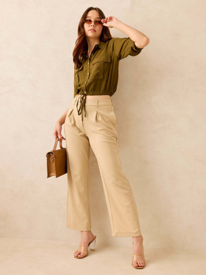 OUTZIDR Relaxed Women Brown Trousers