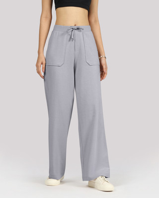 BlissClub Work-To-Wine Twill Pants Drawstring Patch Pocket - Regular Women Blue Trousers