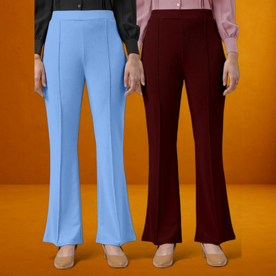 Anitafashion Comfort Fit, Regular Fit Women Light Blue, Maroon Trousers